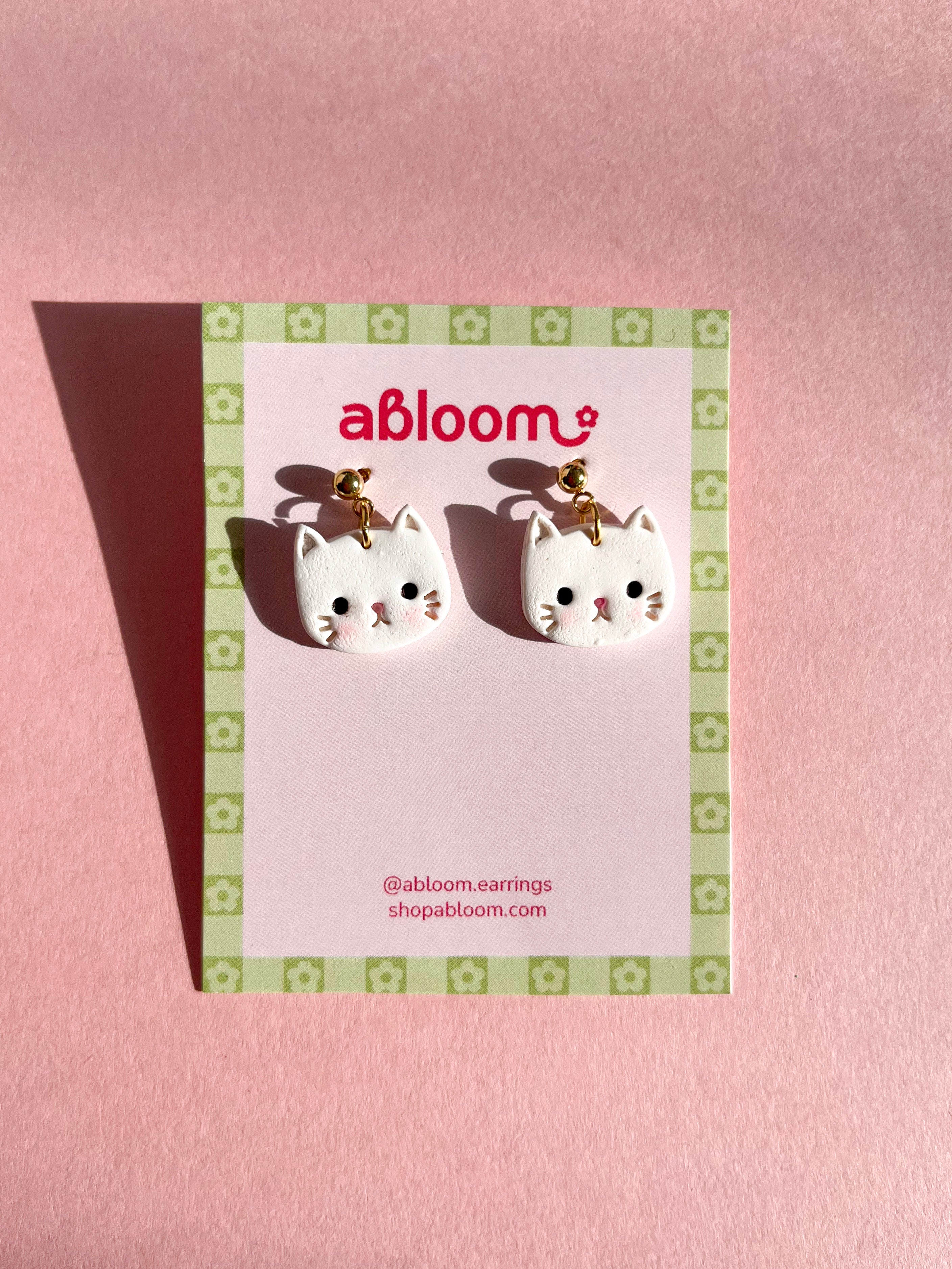 Cute handmade kitty earrings made from polymer clay