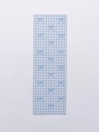 bookmark featuring a blue bows on a blue and white gingham background