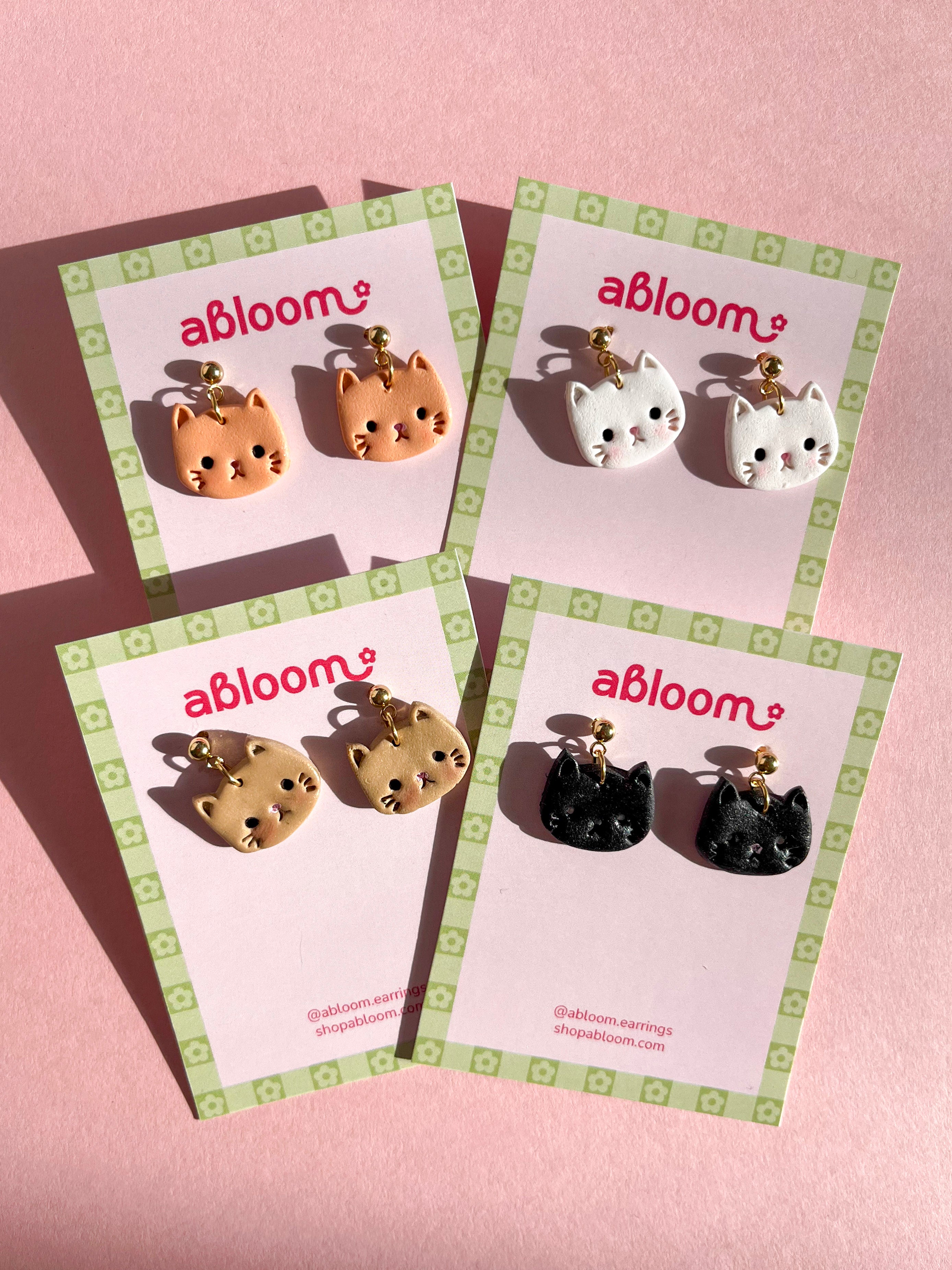 Cute handmade cat earrings made from polymer clay