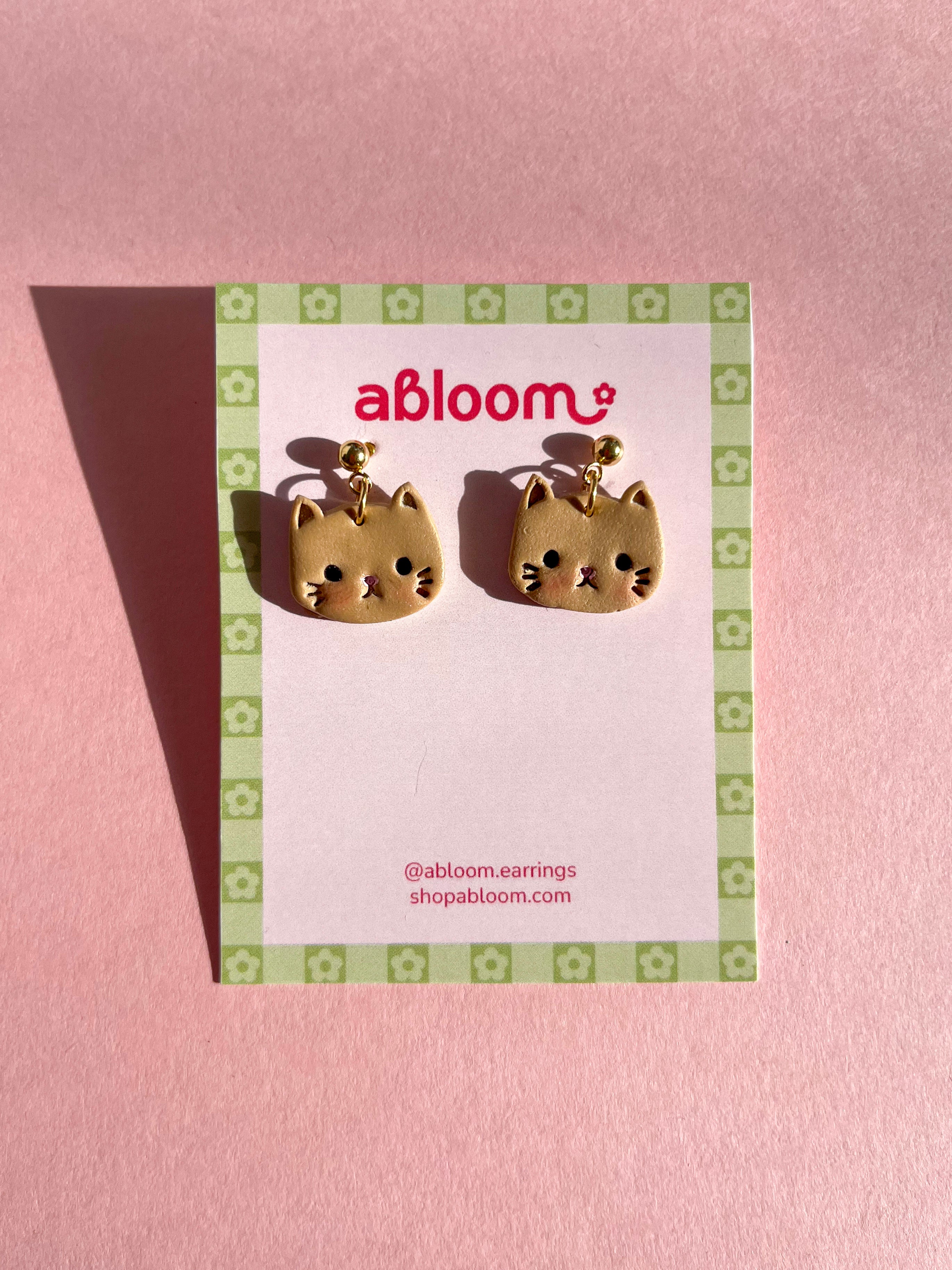 Cute handmade cat earrings made from polymer clay