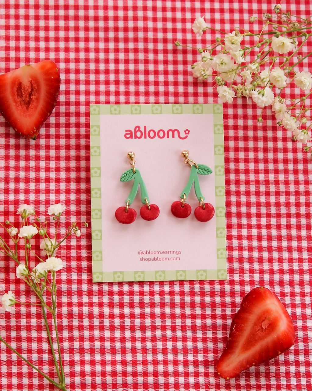 cherry polymer clay earrings