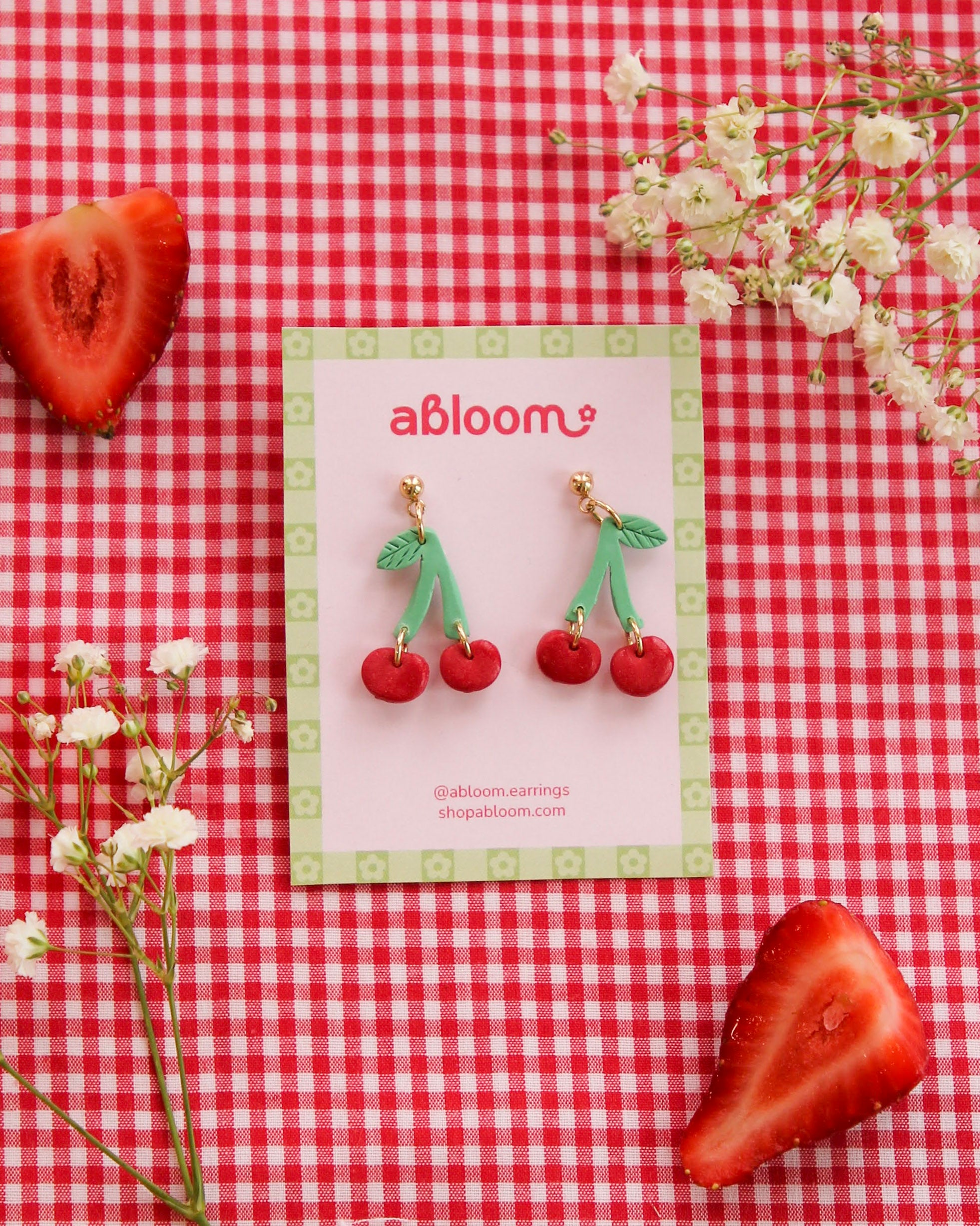 cherry polymer clay earrings