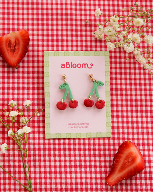 cherry polymer clay earrings