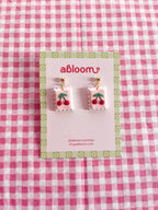 Cute whimsical fruit postage stamp earrings handmade from polymer clay