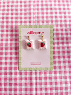 Cute whimsical fruit postage stamp earrings handmade from polymer clay