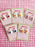 Cute whimsical fruit postage stamp earrings handmade from polymer clay