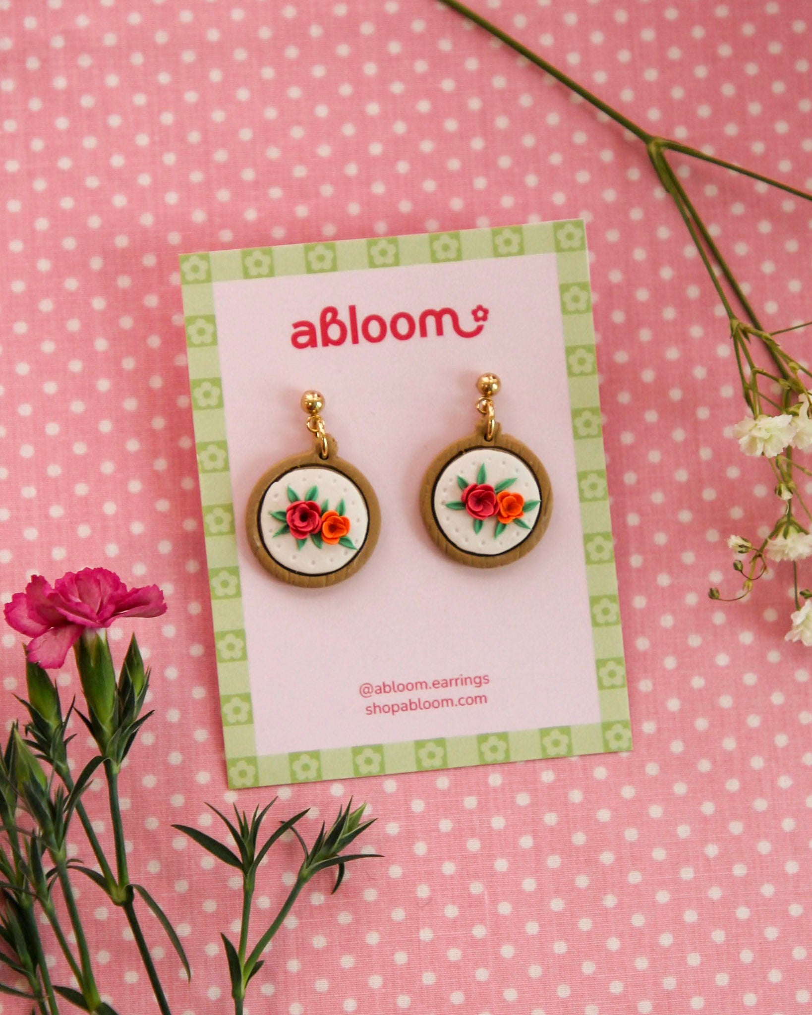Floral Embroidery Hoop Earrings