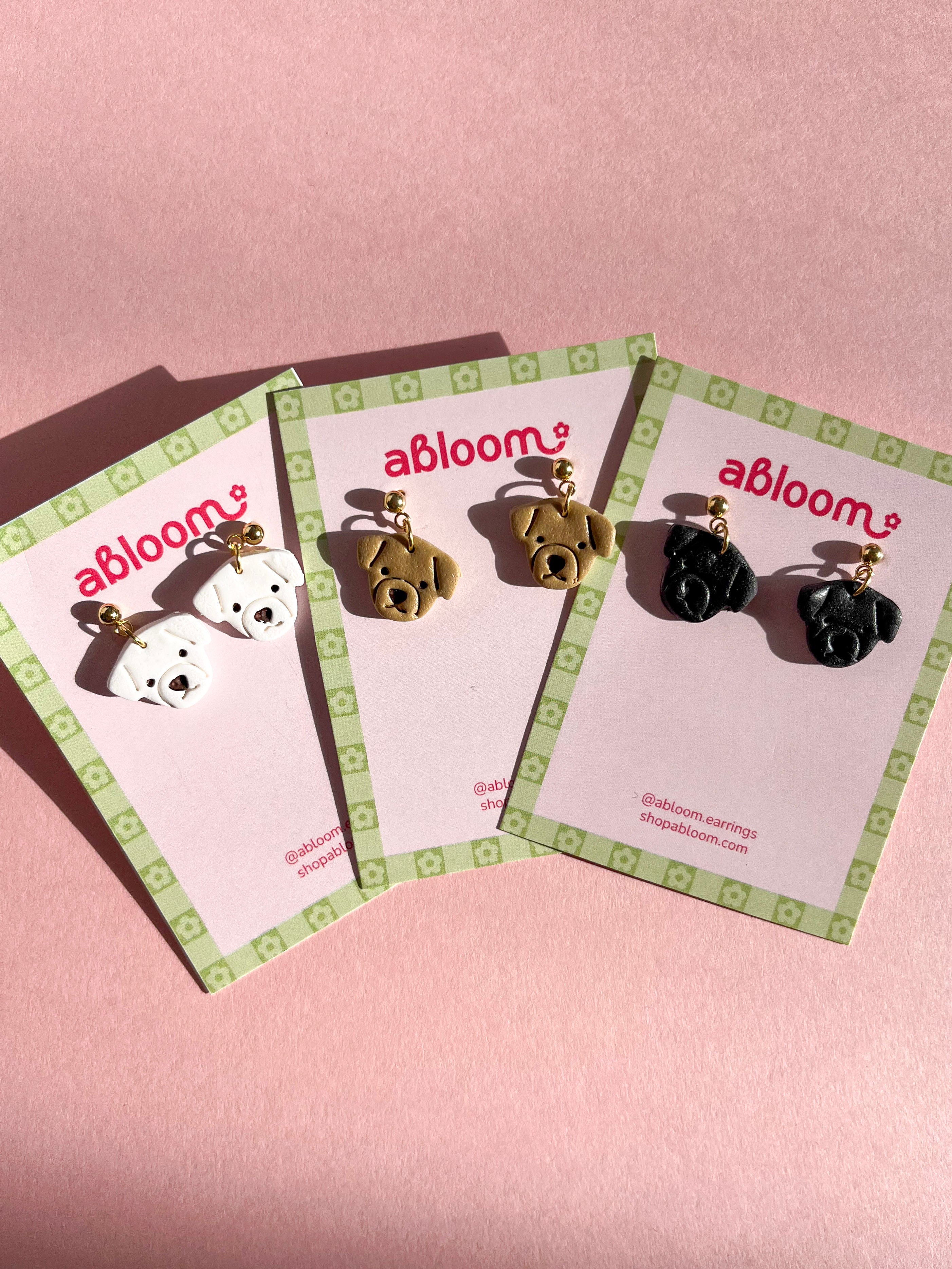 Cute handmade dog earrings made from polymer clay