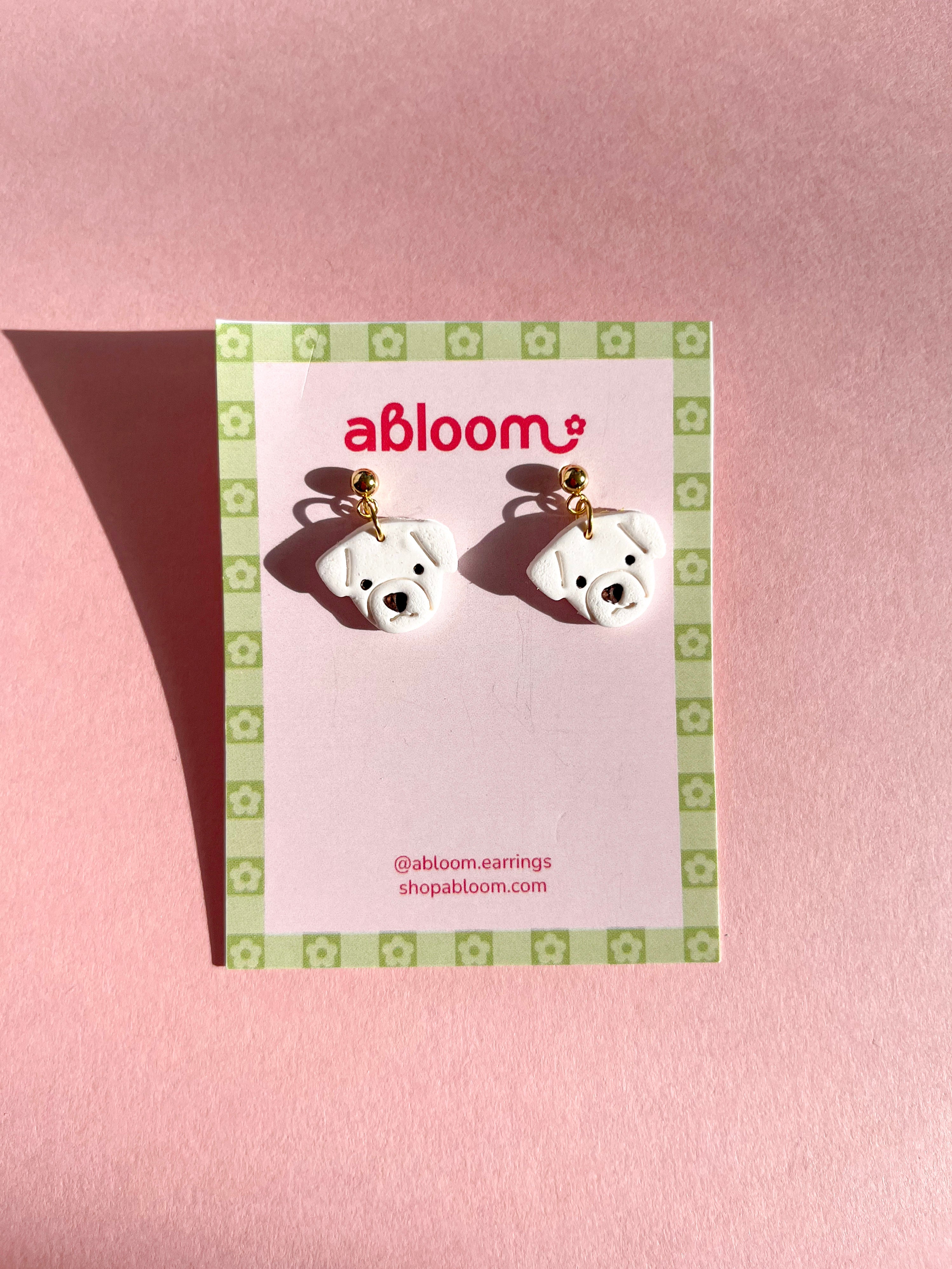 Cute handmade dog earrings made from polymer clay