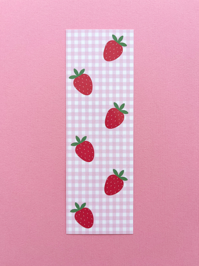 bookmark with strawberry pattern on a pink background
