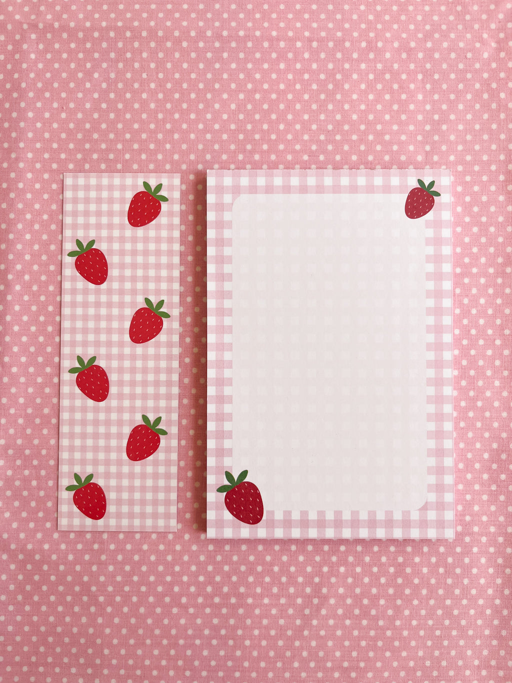 notepad and bookmark set with strawberry design 