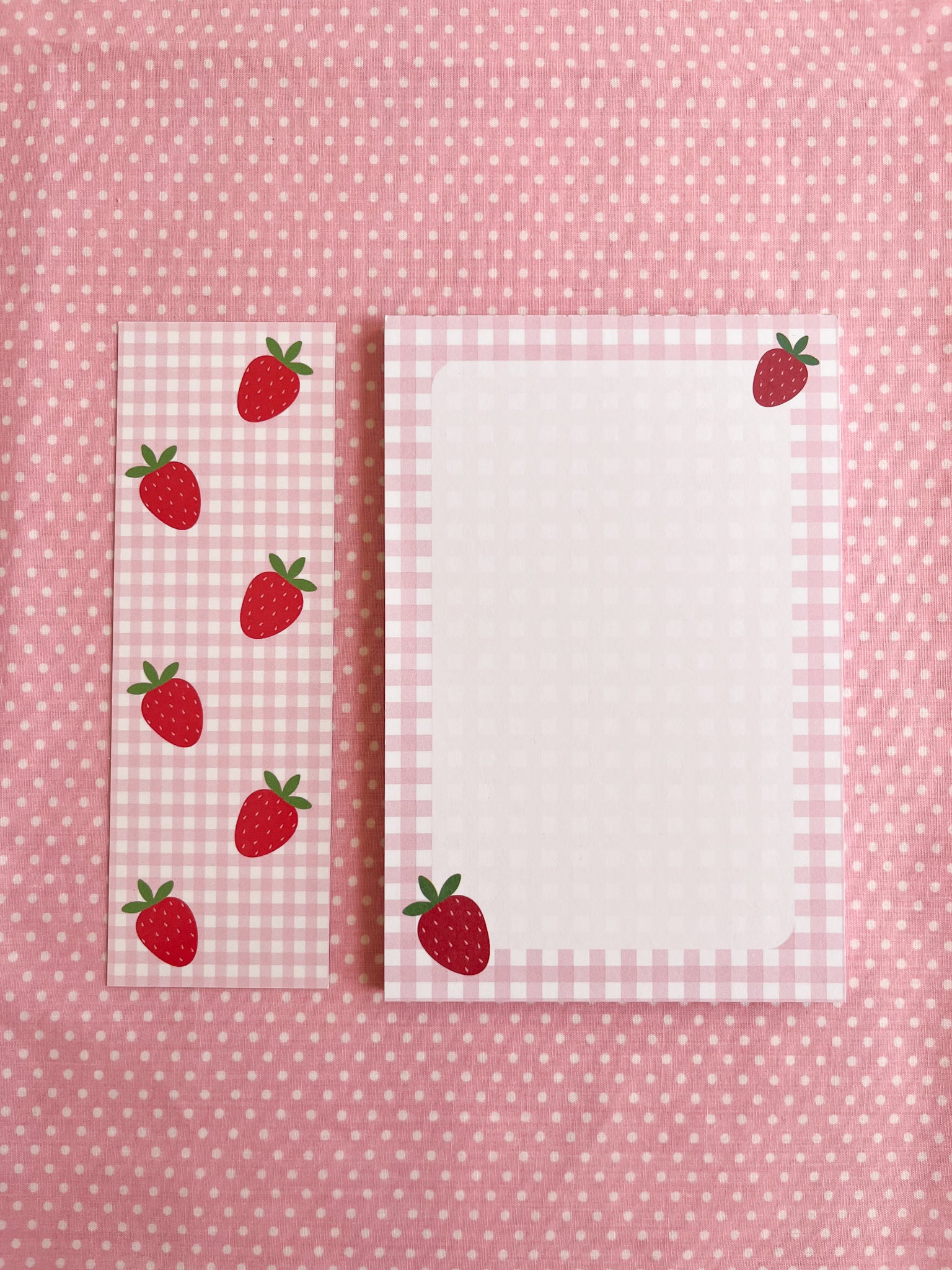 notepad and bookmark set with strawberry design 