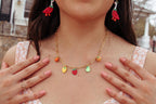 necklace with tiny fruit polymer clay charms
