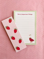 Notepad with 'Berry Important Things' text  and a strawberry goose illustration