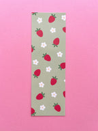 bookmark with strawberry and flower pattern on a pink background