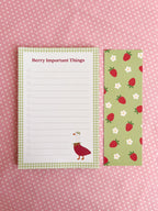 Notepad and bookmark with strawberry and strawberry goose design 
